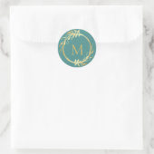 Monogram Goud Blauwgroen Kerstmis Krans Envelop Se Ronde Sticker (Tas)