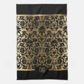 Monogram goud & bloemen damast patroon theedoek (Verticaal)