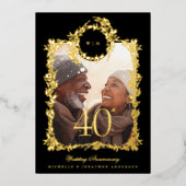 Monogram Goud Botanische 40ste Huwelijksverjaardag Folie Uitnodiging (Voorkant)