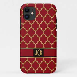 Monogram Goud & Bourgogne Geometrische Quatrefoil  Case-Mate iPhone Case