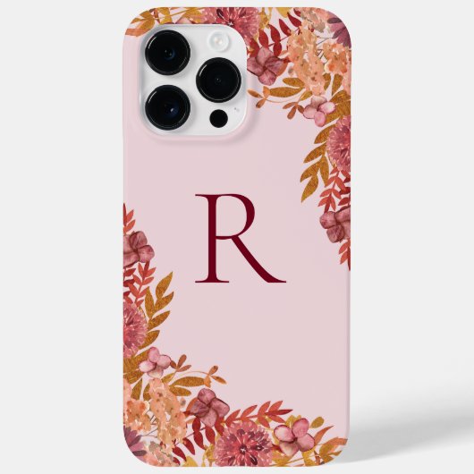 Monogram Goud Bourgogne Herfst Bloemen Case-Mate iPhone Case (Achterkant)