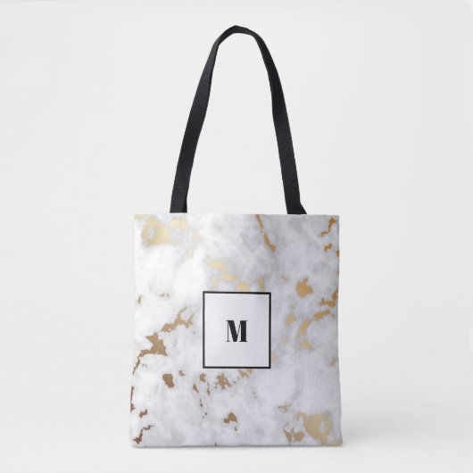 Monogram Goud Classy Marmeren ontwerp Tote Bag (Voorkant)