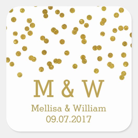 Monogram Goud Confetti bruiloft gunst Labels (Voorkant)
