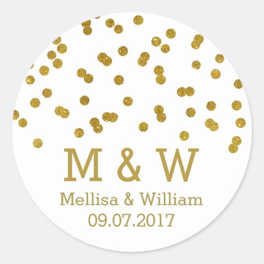 Monogram Goud Confetti bruiloft gunst Labels (Voorkant)