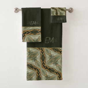 Monogram Goud Donkergroen Stijlvol Modern Bad Handdoek