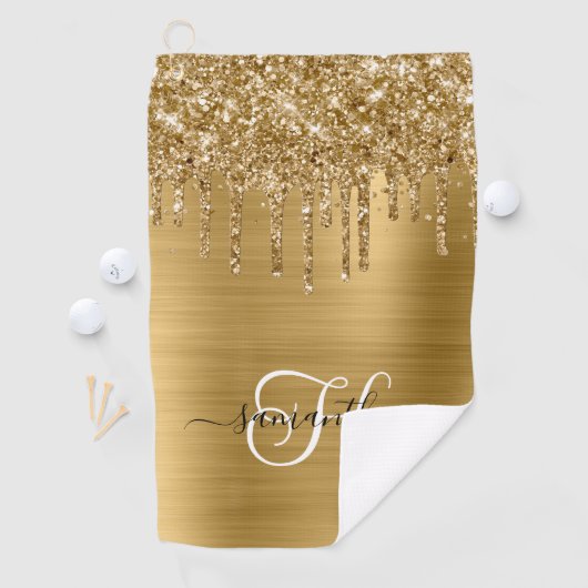 Monogram Goud Dripping Glitter Golfhanddoek (Insitu)