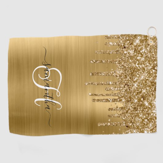 Monogram Goud Dripping Glitter Golfhanddoek (Horizontaal)