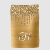 Monogram Goud Dripping Glitter Golfhanddoek (Voorkant)