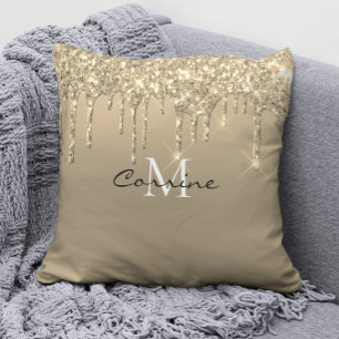 Monogram Goud Dripping Glitter Metallic SQR Accent Kussen