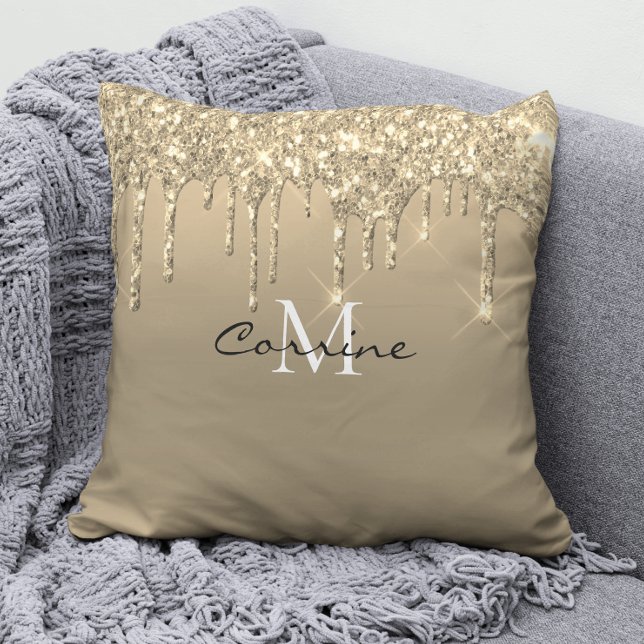 Monogram Goud Dripping Glitter Metallic SQR Accent Kussen (Creator heeft geüpload)
