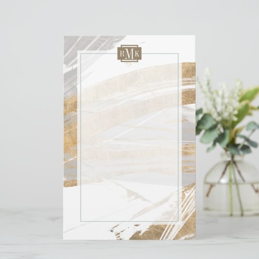 Monogram | Goud en grijs Briefpapier (Staand voorkant)