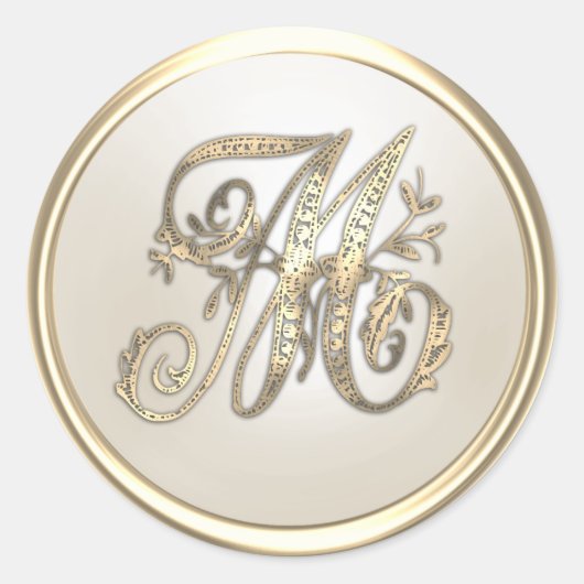 Monogram goud en ivoor  Initiaal M Ronde Sticker (Voorkant)