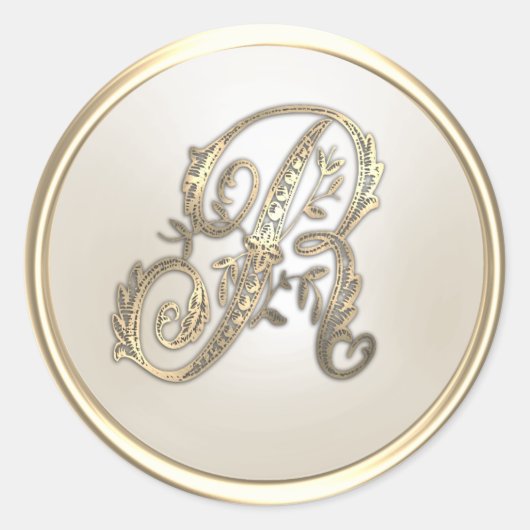 Monogram goud en ivoor Initiaal R Ronde Sticker (Voorkant)