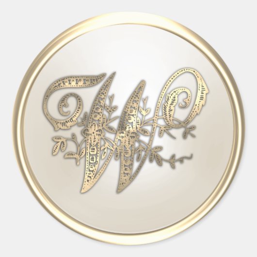 Monogram goud en ivoor  Initiaal W Ronde Sticker (Voorkant)