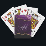 monogram goud en paarse speelkaarten voor agate<br><div class="desc">Moderne monogram met een elegante agaatachtergrond met goud en paars. De teksteigenschappen kunnen worden aangepast.</div>