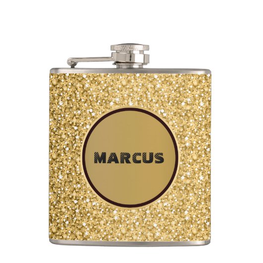 Monogram Goud en Wit Glitter Heupfles (Voorkant)