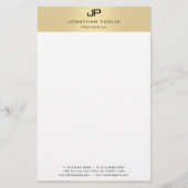 Monogram Goud en Wit Moderne Elegante Sjabloon Briefpapier (Voorkant)