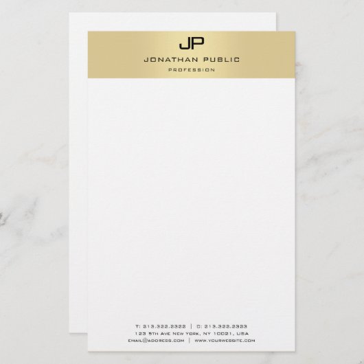 Monogram Goud en Wit Moderne Elegante Sjabloon Briefpapier (Voorkant / Achterkant)