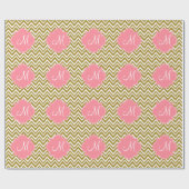 Monogram goud en witte Chevron Patroon met roze Cadeaupapier (Vlak)