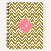 Monogram goud en witte Chevron Patroon met roze Notitieboek (Voorkant)