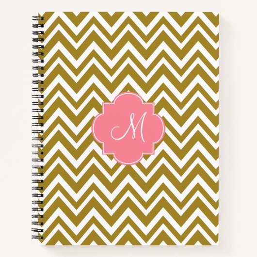 Monogram goud en witte Chevron Patroon met roze Notitieboek (Voorkant)