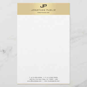 Monogram goud en witte moderne legante Sjabloon Briefpapier