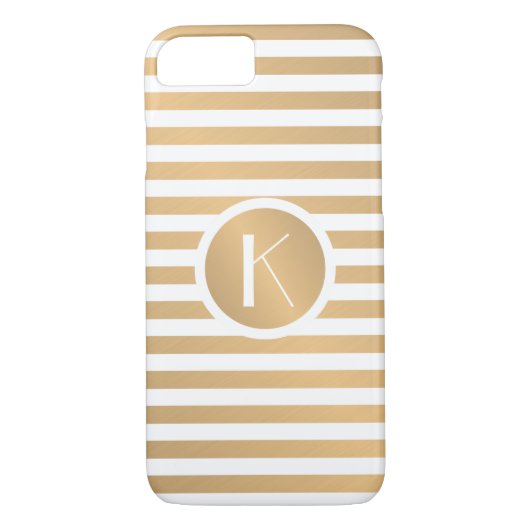 Monogram goud en witte strepen Case-Mate iPhone case (Achterkant)