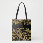 Monogram Goud en Zwart Elegant Swirls Tote Bag (Voorkant)