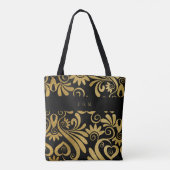 Monogram Goud en Zwart Elegant Swirls Tote Bag (Achterkant)
