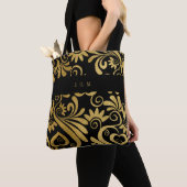 Monogram Goud en Zwart Elegant Swirls Tote Bag (Dichtbij)