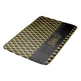 Monogram goud en zwart quatrefoil patroon badmat