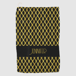 Monogram goud en zwart quatrefoil patroon golfhanddoek