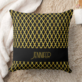 Monogram goud en zwart quatrefoil patroon kussen