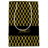 Monogram goud en zwart quatrefoil patroon medium cadeauzakje (Voorkant)
