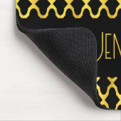 Monogram goud en zwart quatrefoil patroon muismat (Hoek)