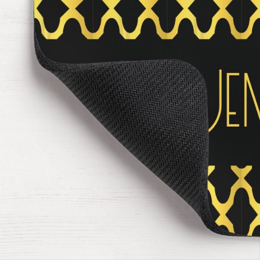 Monogram goud en zwart quatrefoil patroon muismat (Hoek)