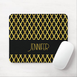 Monogram goud en zwart quatrefoil patroon muismat