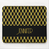 Monogram goud en zwart quatrefoil patroon muismat (Voorkant)