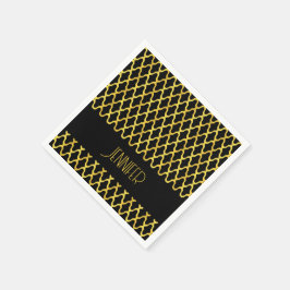 Monogram goud en zwart quatrefoil patroon servet