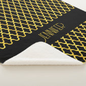 Monogram goud en zwart quatrefoil patroon sherpa deken (3/4)