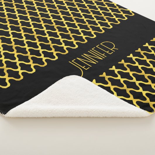 Monogram goud en zwart quatrefoil patroon sherpa deken (3/4)