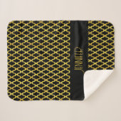 Monogram goud en zwart quatrefoil patroon sherpa deken (Voorkant (horizontaal))