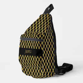 Monogram goud en zwart quatrefoil patroon sling bag