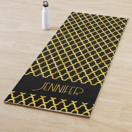 Monogram goud en zwart quatrefoil patroon yogamat
