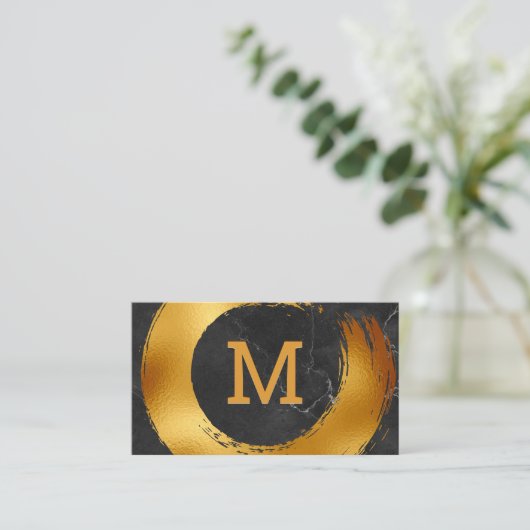 Monogram | Goud Folie Cirkelvormig Geborsteld Visitekaartje (Staand voorkant)