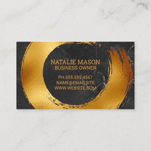 Monogram | Goud Folie Cirkelvormig Geborsteld Visitekaartje (Achterkant)