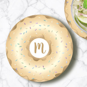 Monogram goud folie doughnut script vet luxe ronde kartonnen onderzetter