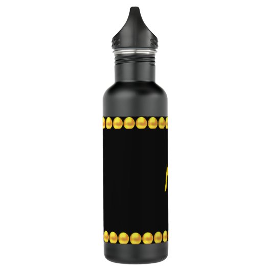 Monogram & Goud gestippelde strepen op zwart Waterfles (Links)