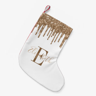 Monogram Goud Glitter Druppels Wit Kleine Kerstsok