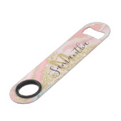 Monogram goud glitter roze marmeren patroon speed flessenopener (Voorkant Gekanteld)